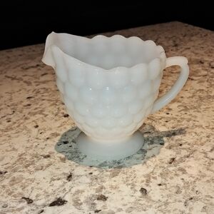 Vintage Anchor Hocking Milk Glass Creamer In "Bubble" Or ""Hobnail" Pattern